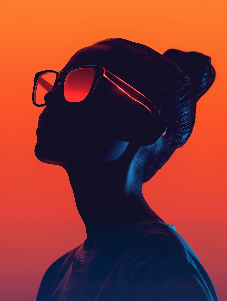 Profile of a person wearing Futur F1 sunglasses against an orange backdrop
